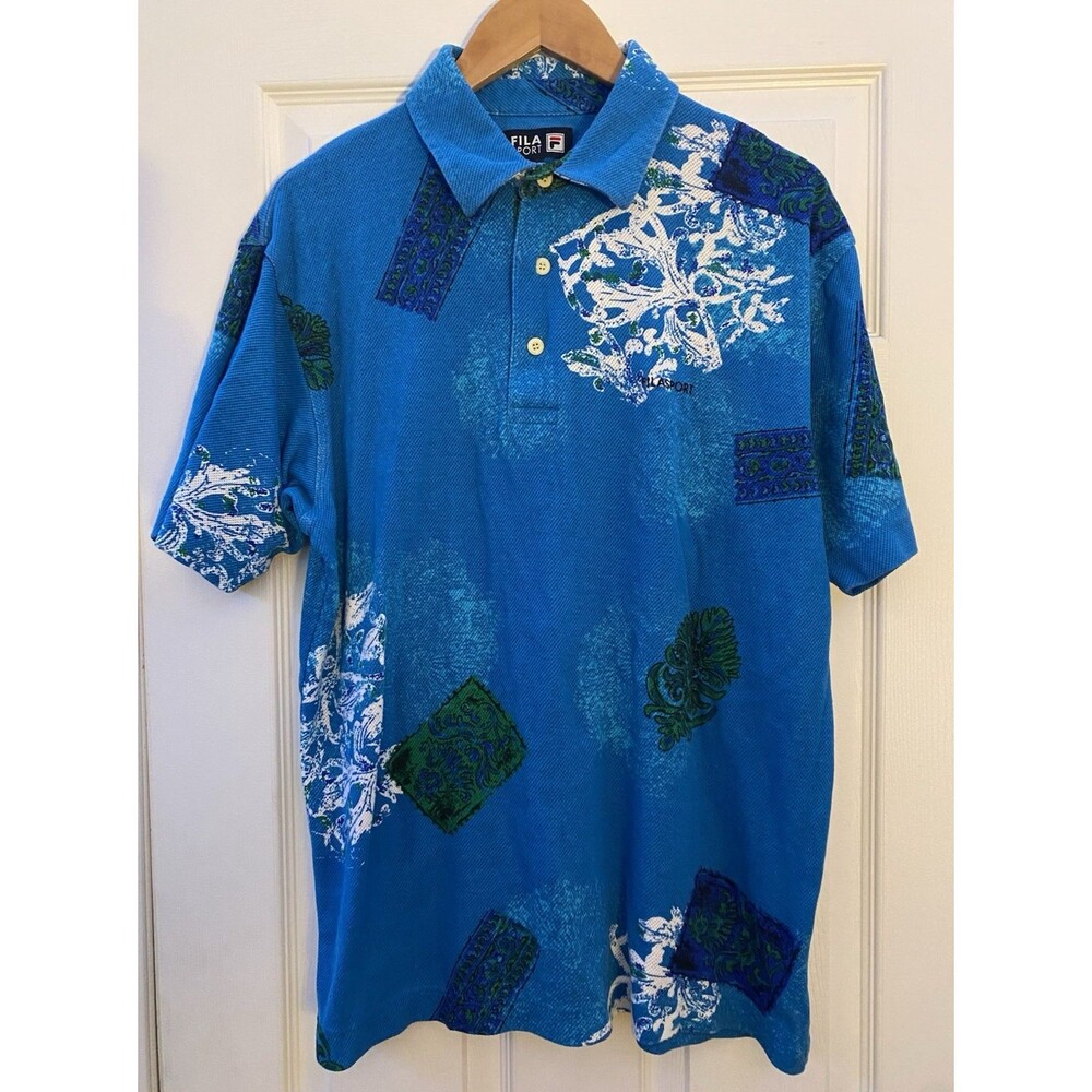 Vintage Fila Sport Men's short sleeve polo shirt size M retro geometric pattern